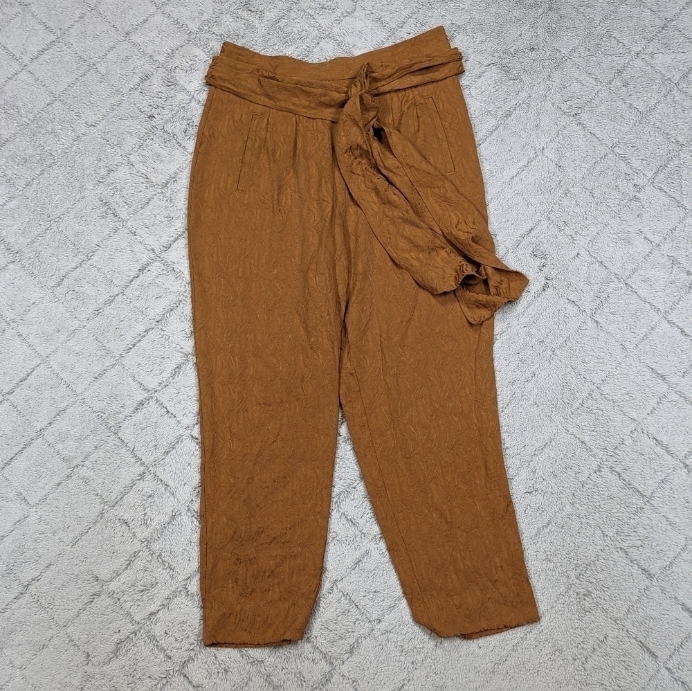 Anthropologie Ett:twa Pants Women's 8 Brown Gold Aubade Tie High Waist Jogger